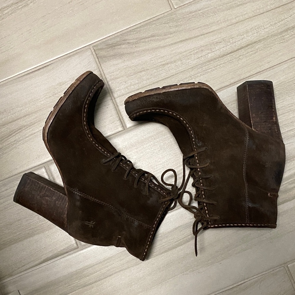 Frye Dark Brown Suede Lace-Up Boots - Picture 3 of 3